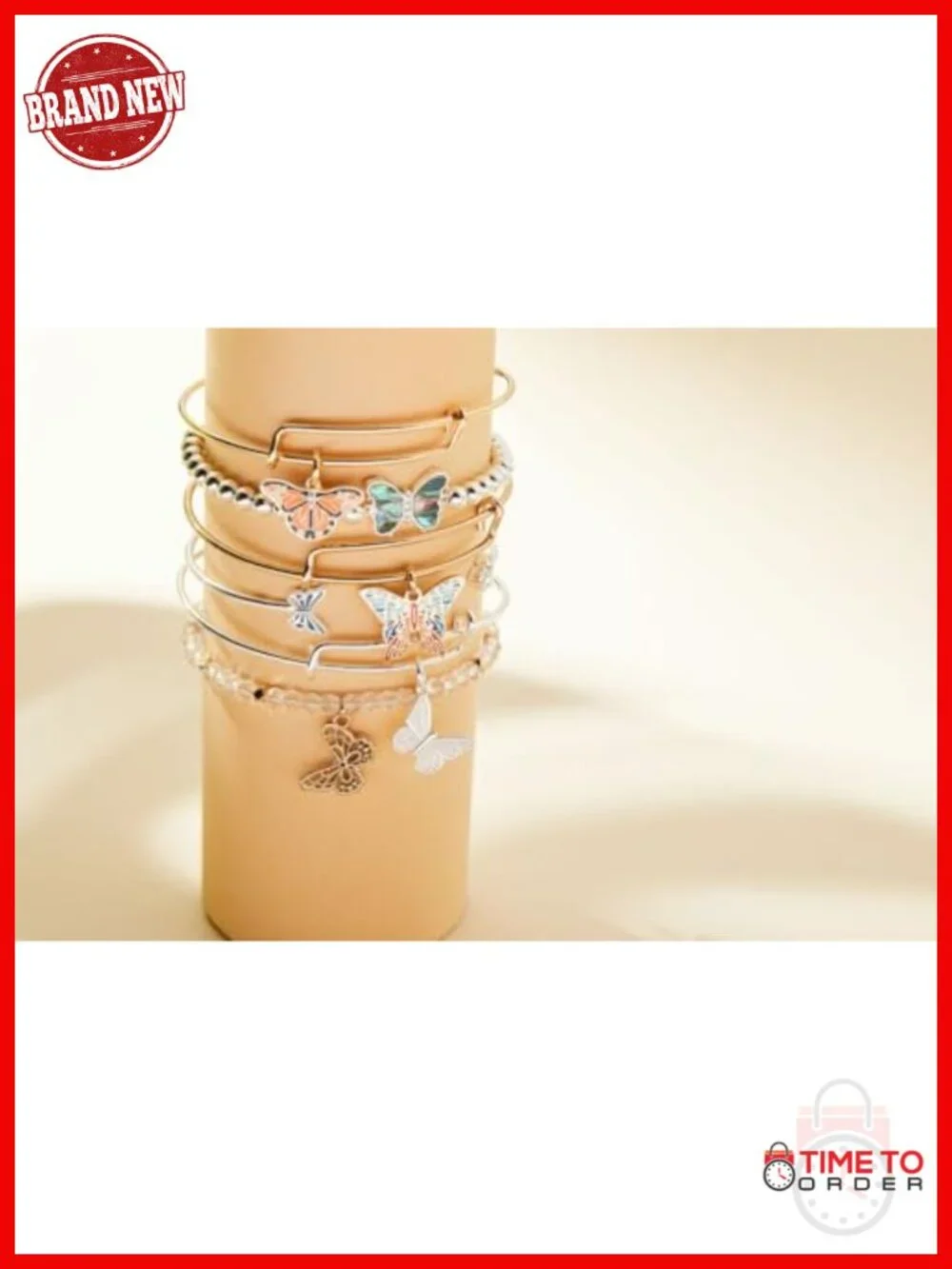 Expandable Butterfly Charm Bangle Bracelet - Gold Plated Brass
